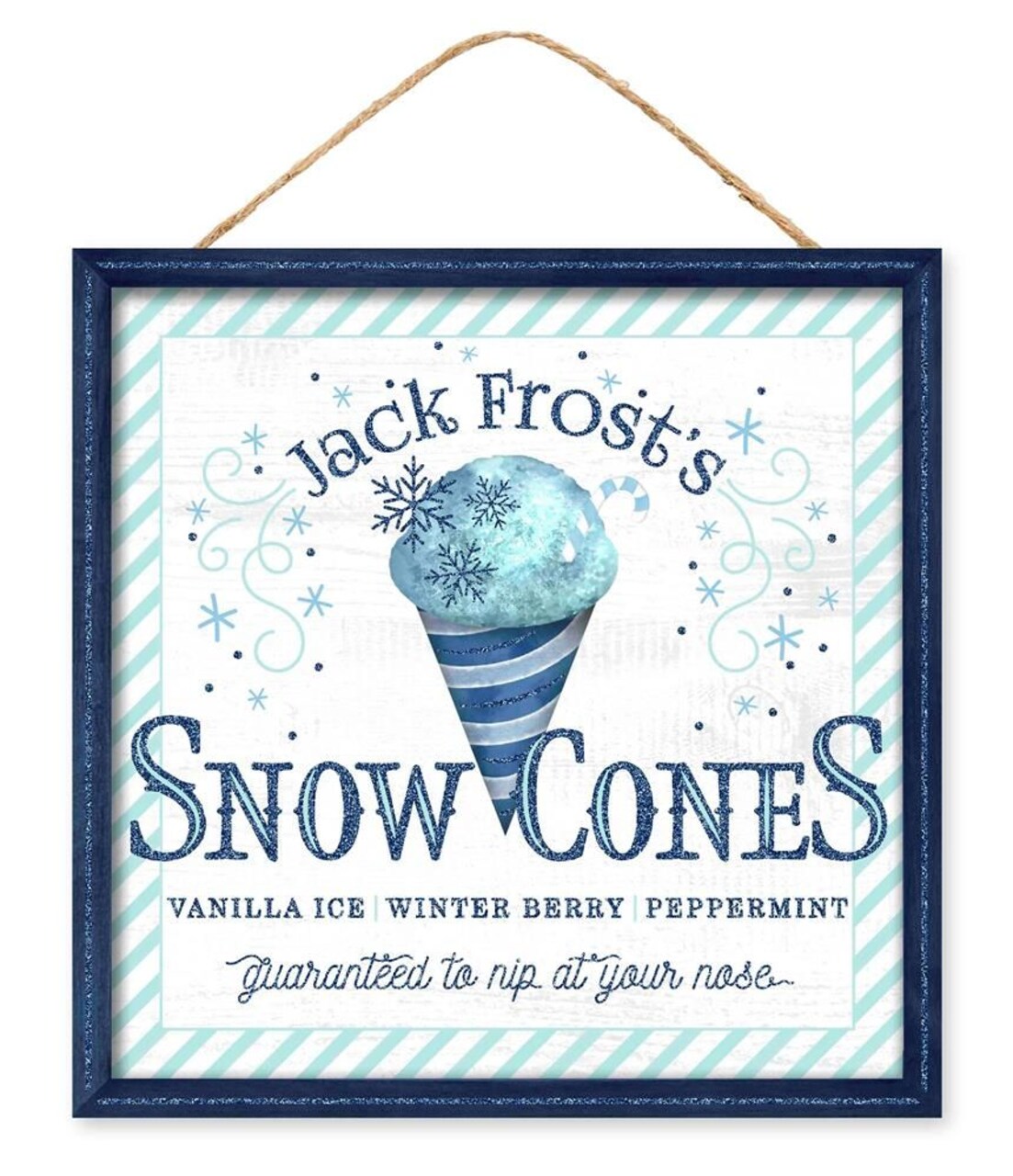 Jack Frost's Snow Cones Wooden Sign, 10" Square, For Wreath Accents, Door/Wall Hangers, Christmas Crafts and Winter Decorations